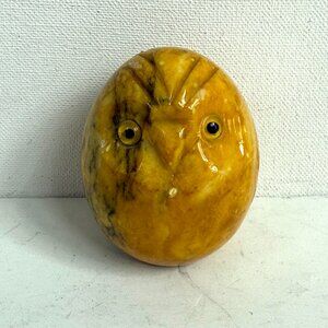 Vtg Italy Alabaster Marble Owl Egg Paperweight Hand-Carved Easter Bird Figurine